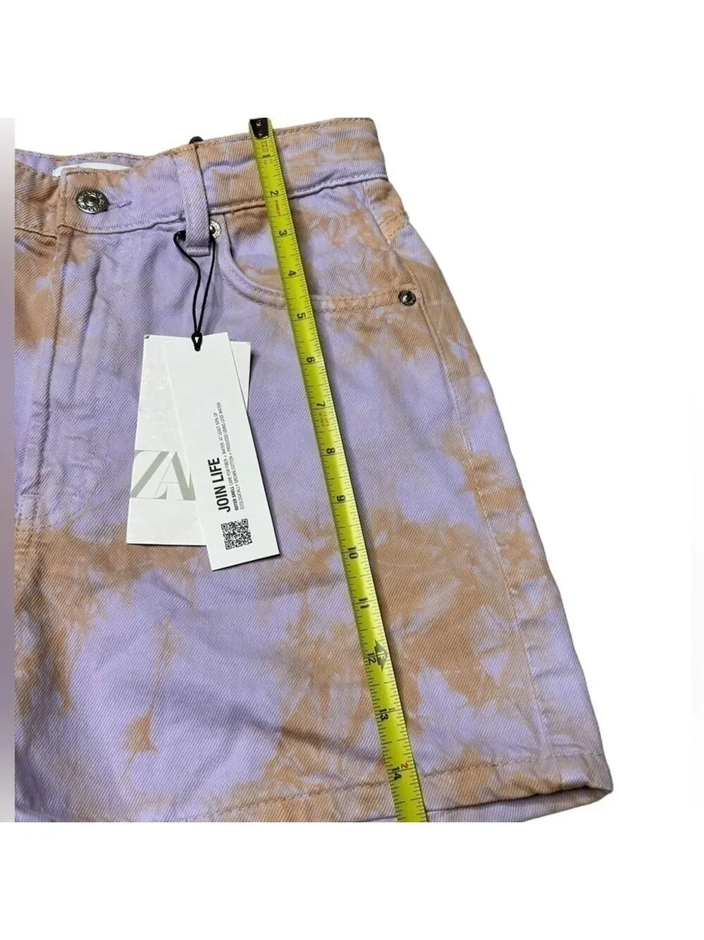 Zara Retro Tie Dye Purple Orange Denim High Rise Baggy Jean Shorts Size US 4